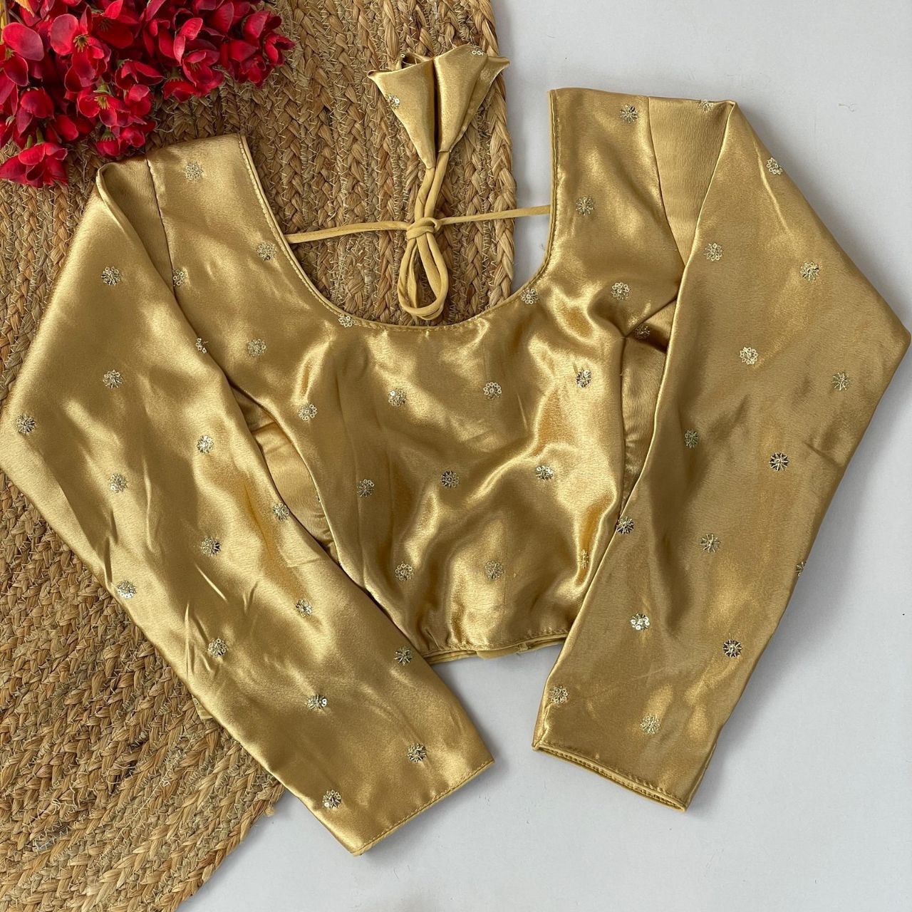 Satin Butty Silk Blouse-Golden